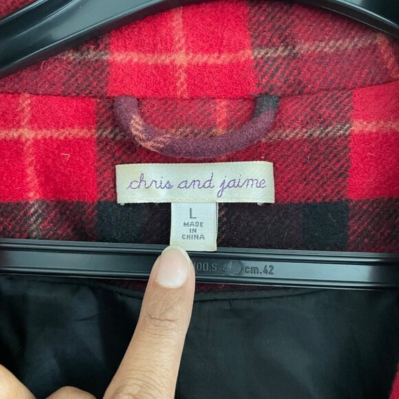 Chris and Jaime Red and Black Woman Checkered Coat Size L - Picture 2 of 7